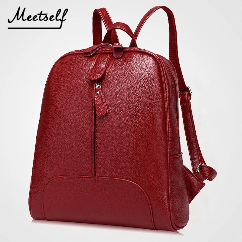 

MEETSELF Fashion Backpacks Teenage Girls Women's Split Leather Backpack School Bag Casual Vintage Large Capacity Travel Backpack