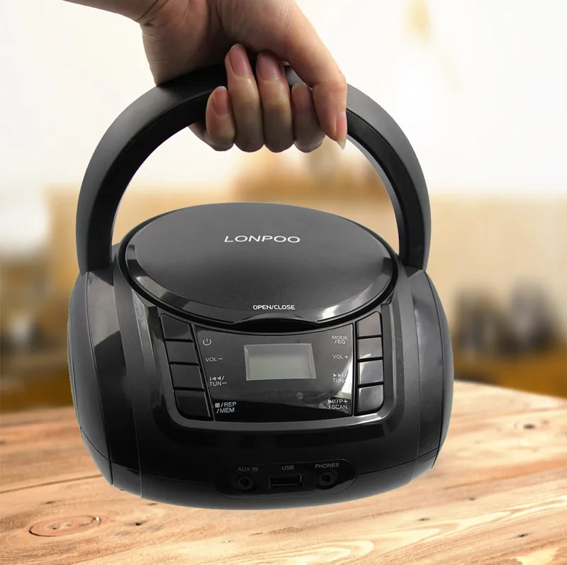  LONPOO Bluetooth CD Player Boombox Portable CD Player USB Boombox Stereo Subwoofer Speaker FM Radio