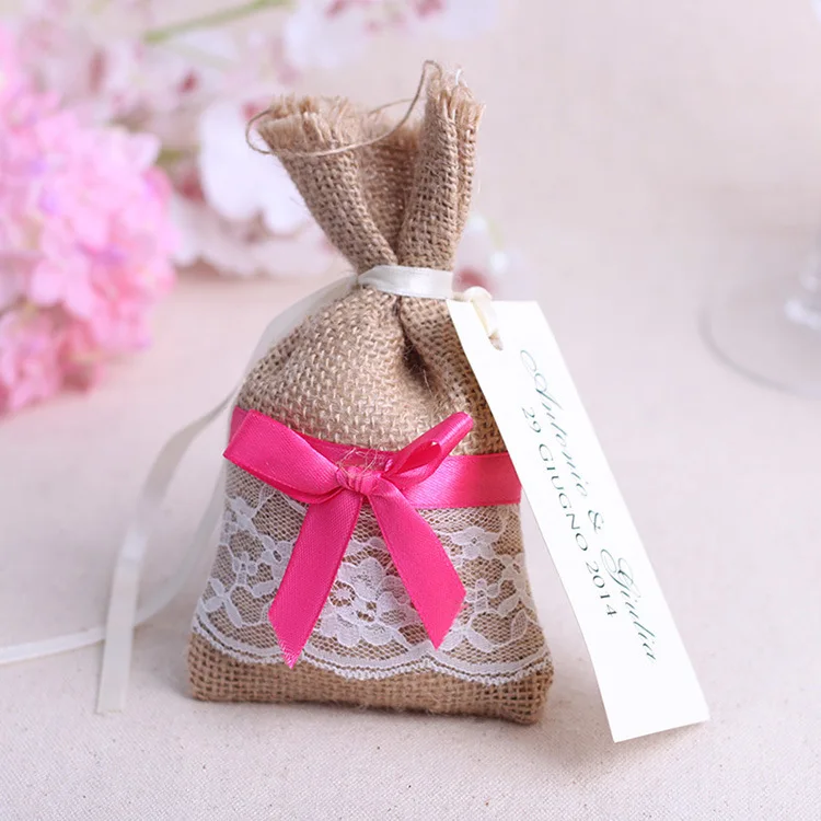 Wedding Supplies Party Favor Linen Lace Burlap Candy Bags Burlap