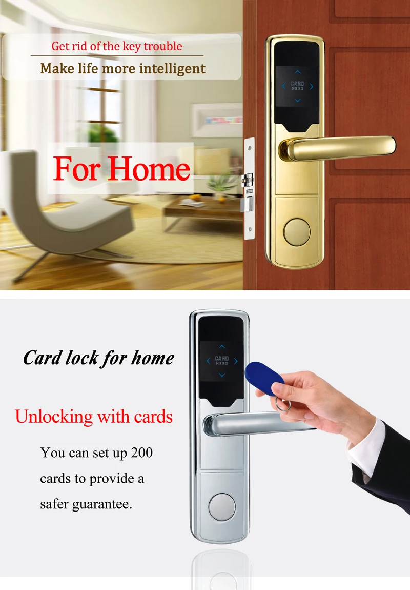 New Design Silver Electronic Door Lock Keyless RFID Smart Card Door Lock For Hotel Home Office ZAG1008 