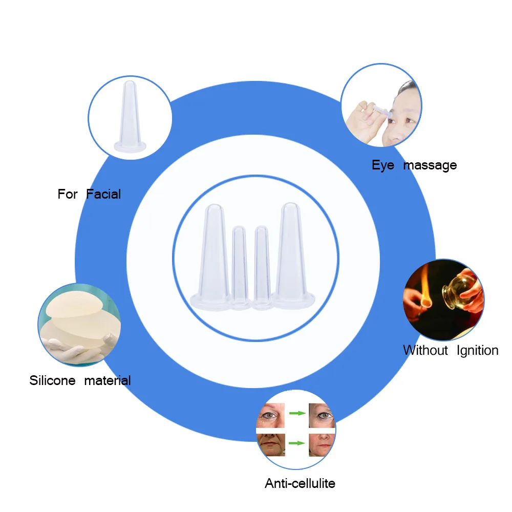 4 шт./компл. баночки для массажа лица набор Силиконовая Вакуумная чашка для терапии набор массажер для тела Cupping Masajeador лицевая антицеллюлитная чашка
