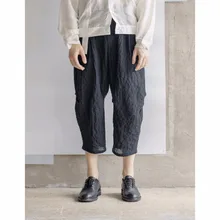 Новая мужская одежда размера плюс независимый дизайнер ретро ноги брюки тонкие льняные свободные брюки семь очков костюмы