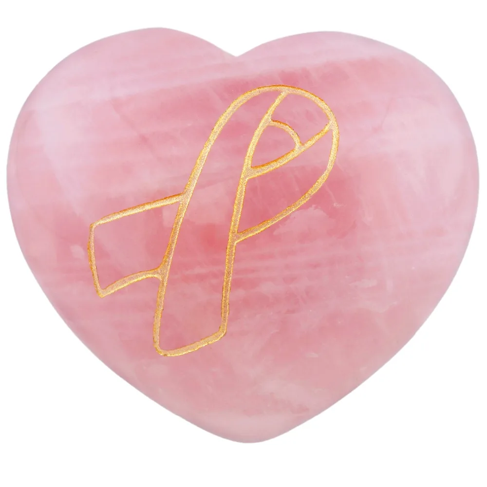 

TUMBEELLUWA Natural Rose Quartz Puff Heart Pocket Stone,Palm Stone,Worry Stones,Carved Ribbon Breast Cancer Awareness 1.6"