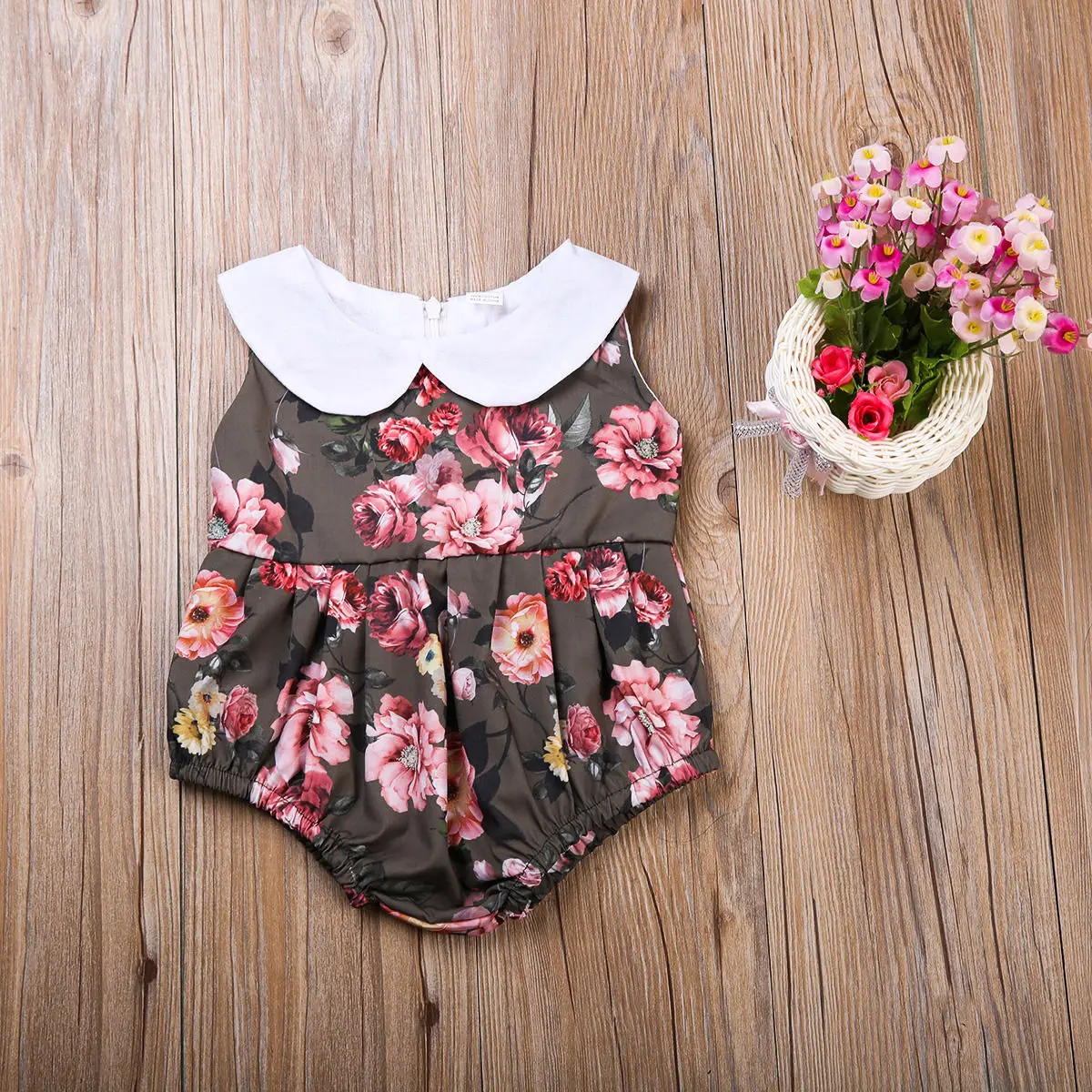 Infant Baby Girls Floral Sleeveless Bodysuit clothes summer peter pan