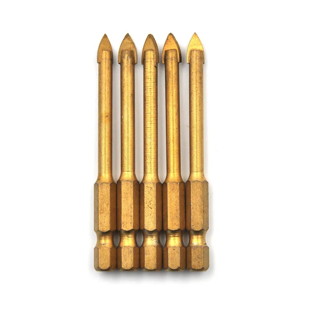 5pcs/lot Titanium Coated Glass Drill Bit Set 6mm Hex Shank Hole Opener Cutter Drilling Ceramic Tiles Marble | Инструменты