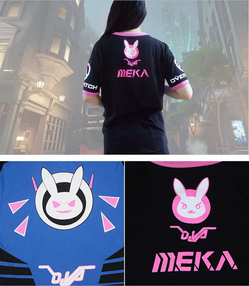 Новая модная футболка с изображением кролика из игры OW D. VA, косплей, Dva, унисекс, футболки с короткими рукавами, летние топы, футболки, костюмы