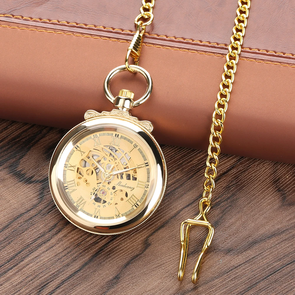 Золотые карманные часы для мужчин, Механический ход для мужчин t винтажное ожерелье карманные часы для мужчин, римские цифры карманные часы для мальчиков