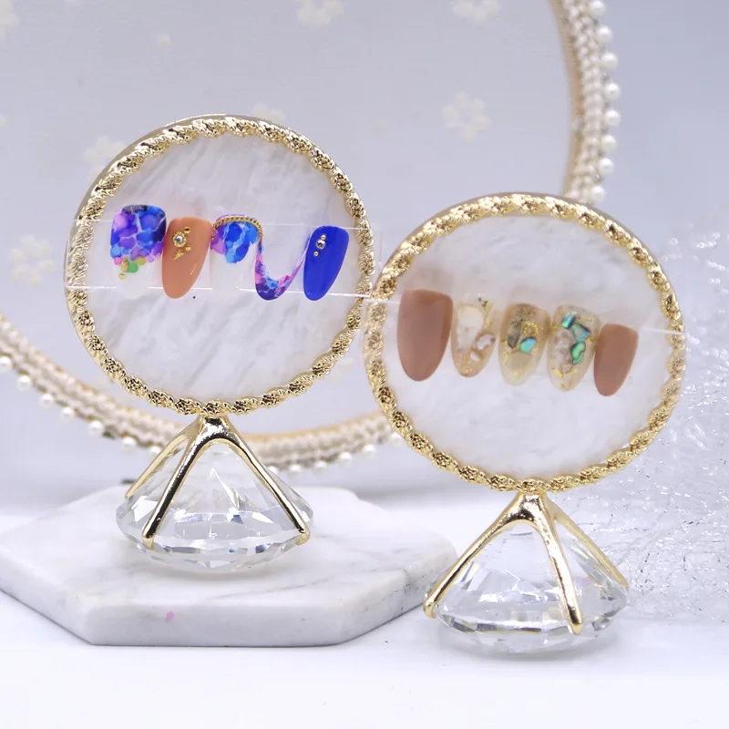 

1Pc Diamond False Nails Display Tips Stand Golden Rim Agate Palette Nail Polish Gel Display Photo Props Showing Shelf