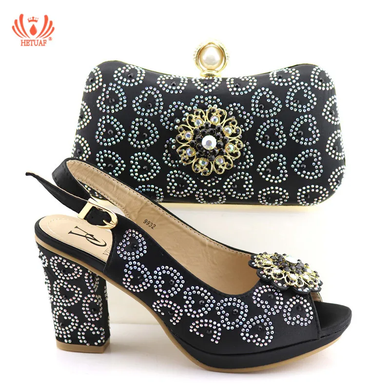 

2019 New Sexy Style Decorated With Rhinestone Shoes And Bag Set Italian Design Matching Shoes And Bag Set Black For Party