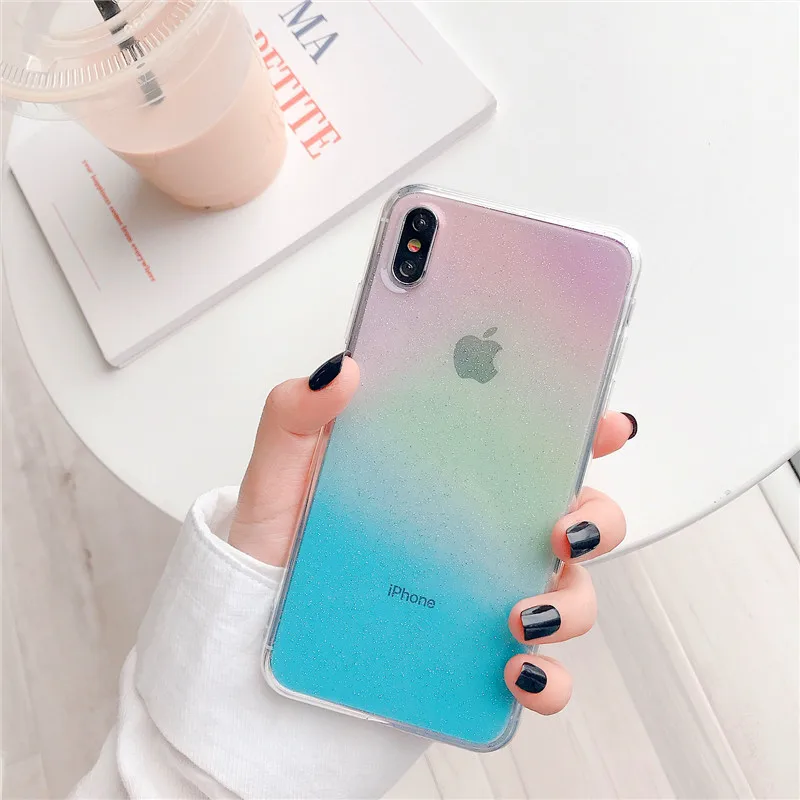 

Gradient rainbow Phone Cases For iPhone 6 6s 7 8 X XS max XR Case iridescent Soft Transparent Silicone Clear Case Back Cover