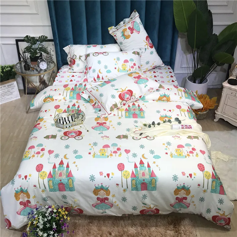 buy Cartoon princess bedding Set 4pcs Bed Sheet Duvet Cover Pillowcase hot Children #039;s home textile twin queen king quilt cover sets