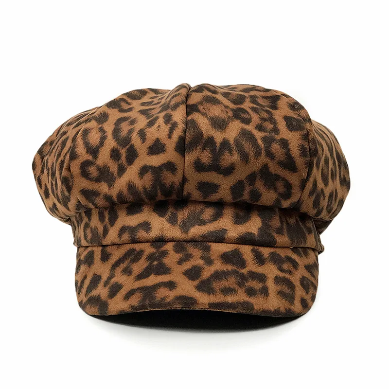 [Lakysilk] Female Leopard Hat Winter Women Print Caps Ladies Casual Beret Hats Woman Girls Fashion Cotton Baseball Caps