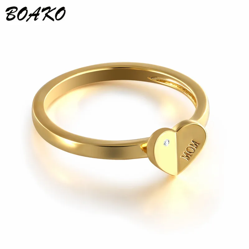 

BOAKO Heart Shaped Gold Ring Simple Cubic Zirconia Ring For Women Jewelry Anillos Mujer Birthday Mother's Day Gift Mom Ring