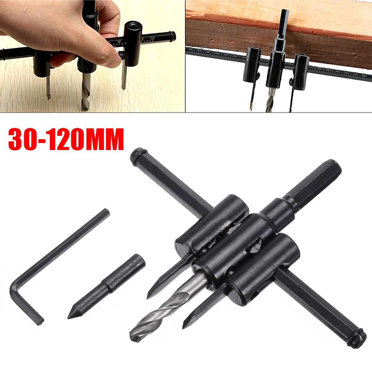 

Adjustable 30-120mm Metal Wood Circle Hole Saw Drill Bit Cutter Kit DIY Tool