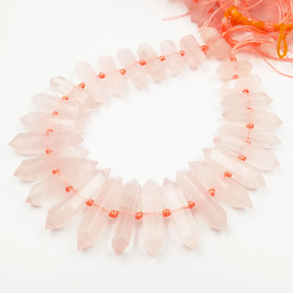 

Lii Ji Natural Gemstone Rose Quartz Double Terminated Shape Approx 10x23mm-10x53mm DIY Jewelry Making Necklace Bracelet 38cm