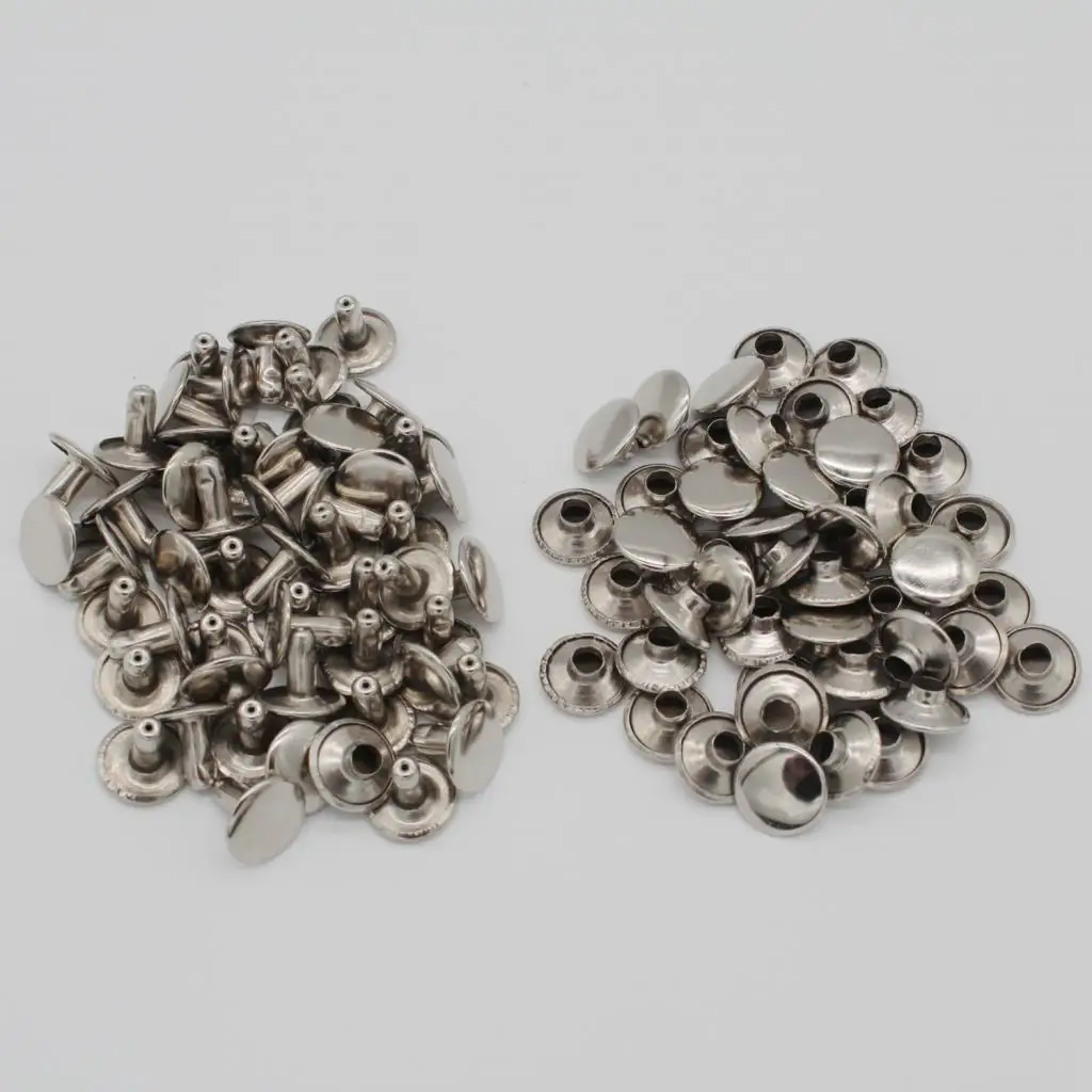 fityle 50Pcs/set Silver Round DOUBLE CAP Copper Rivets Studs For Jeans Pants Clothing Decorative Accessories