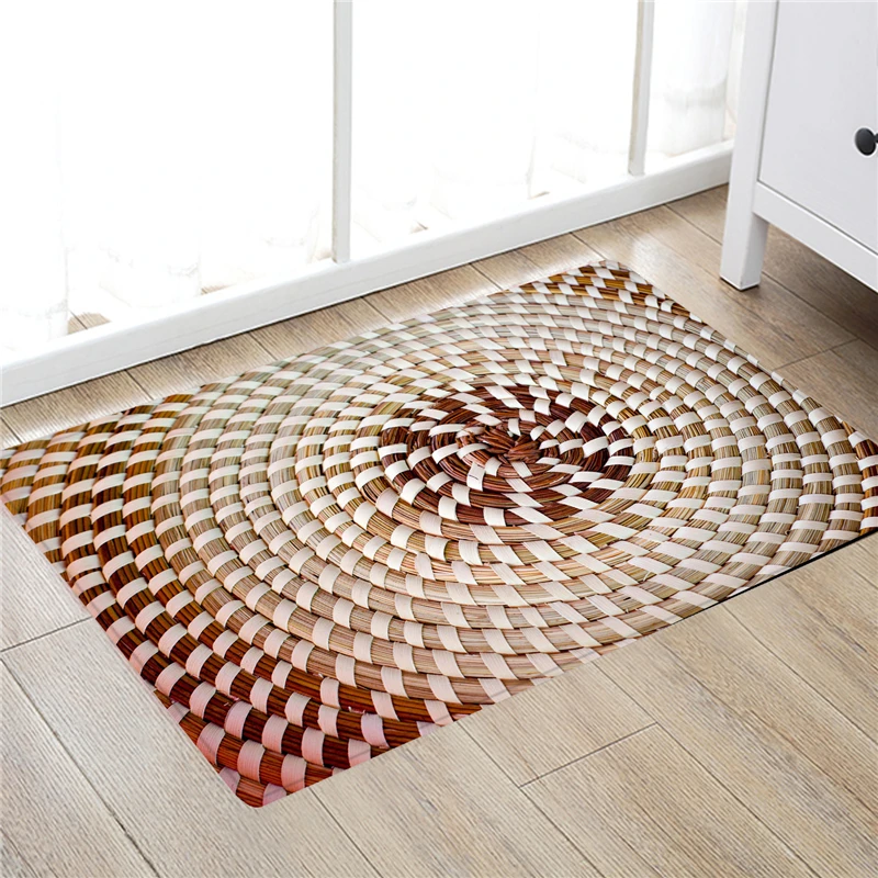 Bamboo Weaving 3D Printed Floor Mat Door Mats Indoor Entrance Non-Slip Mats For Living Room Bath Bedroom Chair Floor Rug Mat