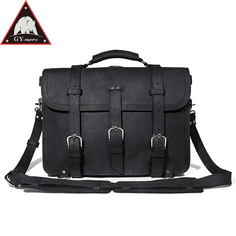 

ANAPH Brand Travel Duffle Bag,Thick Leather Business Men Briefcases Fit 16" Laptop, Multi-Function Casual Bags Durable Black