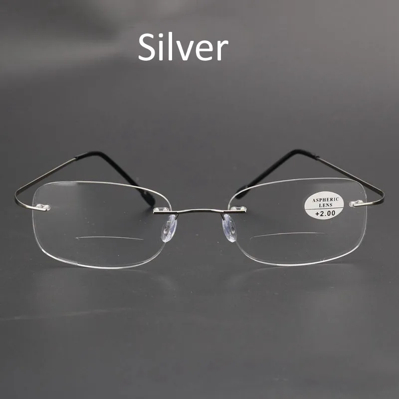 WEARKAPER 1,0-3,5 сверхлегкие бифокальные титановые очки для чтения женские пресбиопические очки для мужских очков диоптрий - Цвет оправы: Серебристый