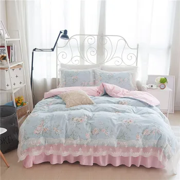 

100%Cotton Lace edge Kids Girls King Queen Twin size Bed skirt set Bedding set Princess bed set Duvet/Quilt cover Pillow shams