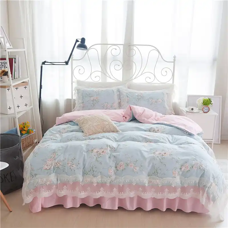 100 Cotton Lace Edge Kids Girls King Queen Twin Size Bed Skirt Set Bedding Set Princess Bed Set Duvet Quilt Cover Pillow Shams