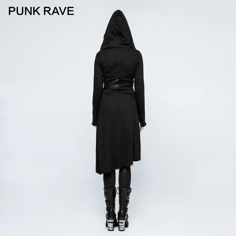 PUNK RAVE Gothic Asymmetric Sweater Coats Steampunk Rock Harajuku Punk Cosplay Jackets Retro Women Casual Hooded Witch Coat