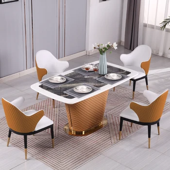 

Postmodern Bentley design marble leather combination 6 seater dining table
