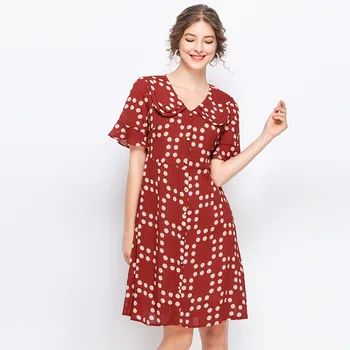 

Summer Fashion elegant polka dot midi Dress beautiful dress peter pan collar petal sleeves A-line vestidos plus size L-XXXXXL5XL