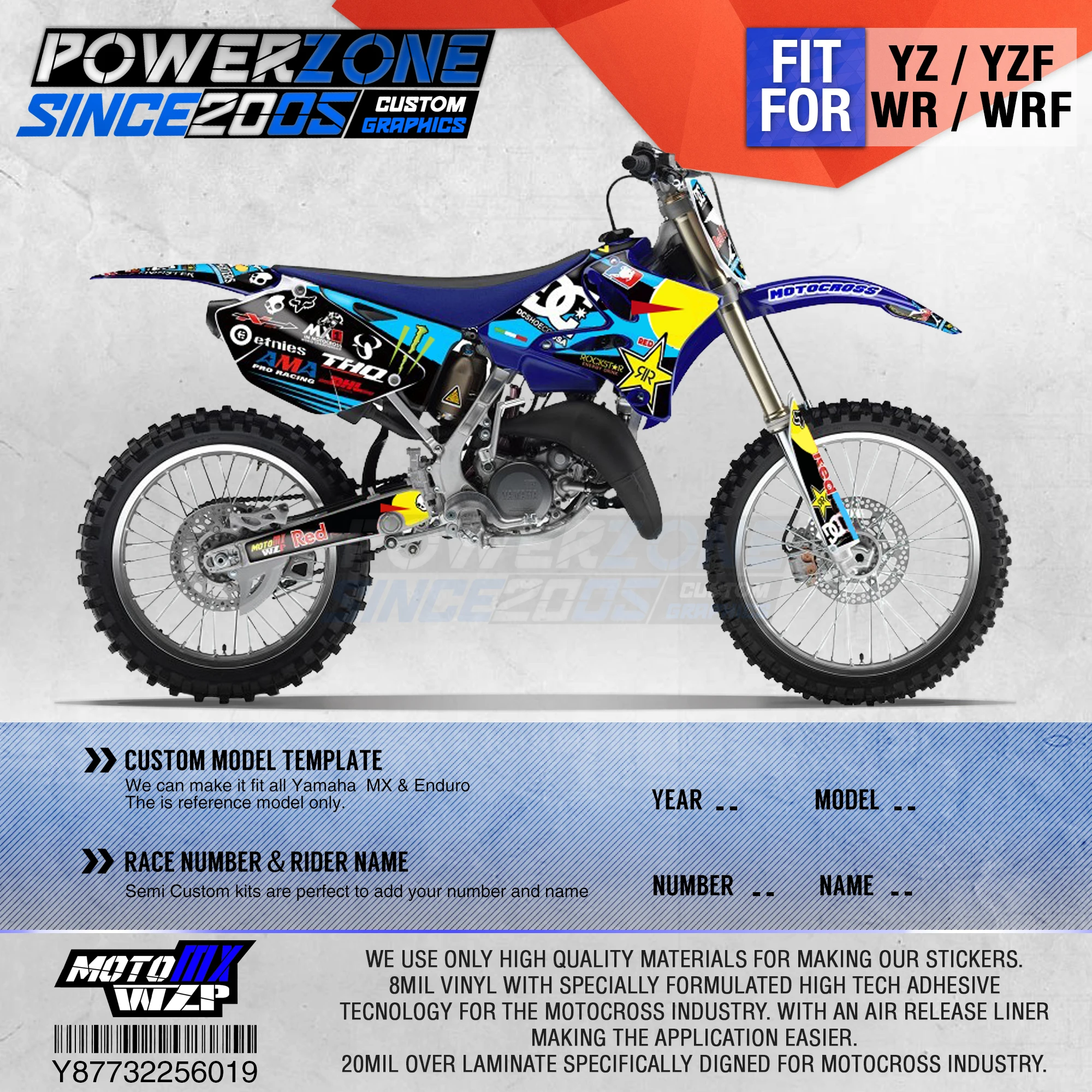 PowerZone графика команды на заказ фоны наклейки 3 м пользовательские для YAMAHA YZ125/250X1996