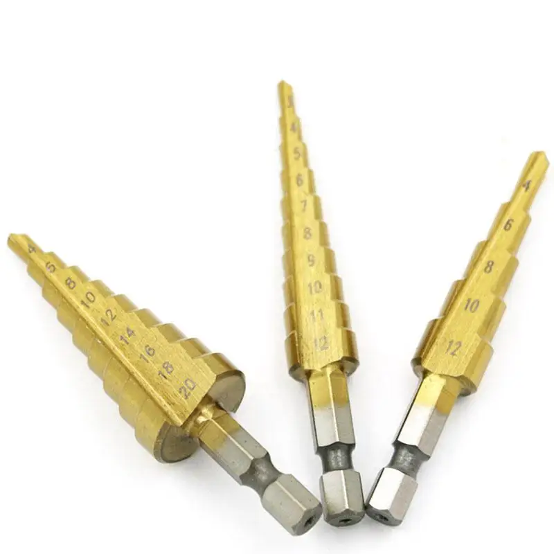 3pcs Step Drill Bit Titanium HSS Industrial Reamer Hexagon Head Kit Set