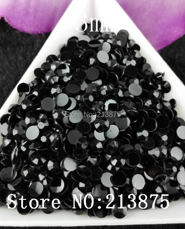 

free shipping 10000pcs Multiple facets Black Resin 3mm Flat Back Rhinestones applique strass Non hotfix nail art SS12