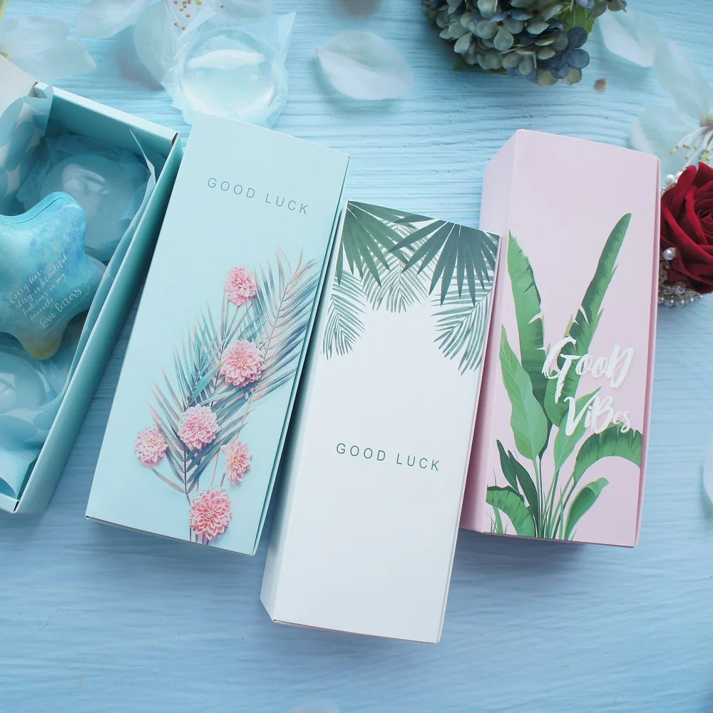 

22.5*9*6cm 10pcs Tropical plants design 3 style Paper Box cookie Chocolate soap candle wedding Birthday Party DIY Gifts Pack