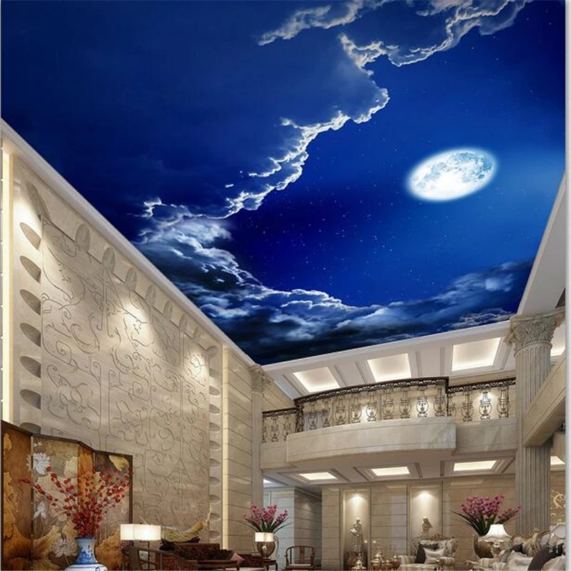 

wellyu Custom large wallpaper 3d portrait wallpaper painting style romantic night sky moon roof обои ceiling murals 3d wallpaper