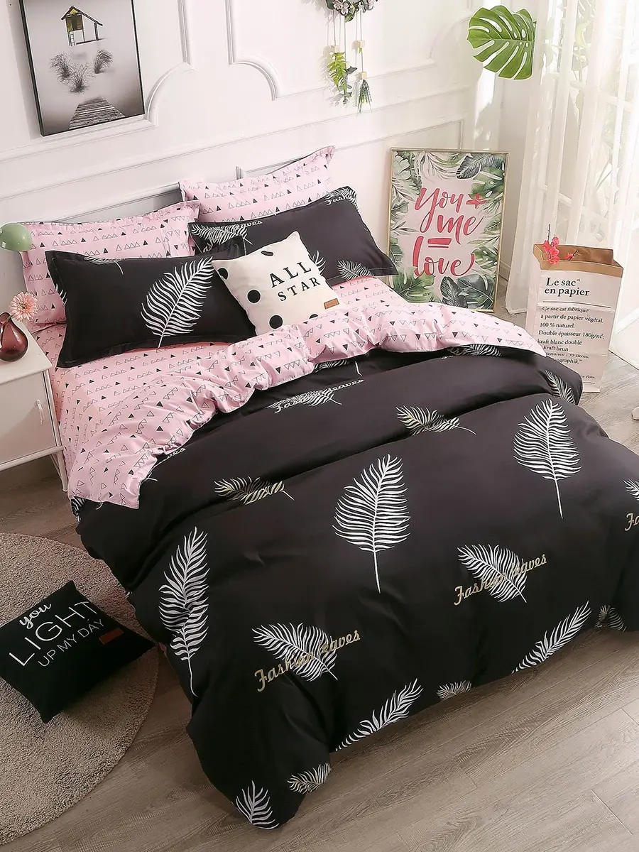 

3/4Pcs Bedding Set Soft Comfortable Color Block Vintage Style Duvet Cover Set
