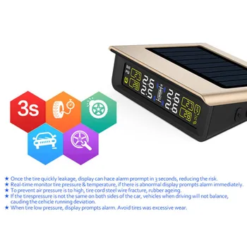 

TPMS Tyre Pressure Monitoring System TPMS Solar LCD 4 External Sensor Replaceable battery Car Wireless PSI/BAR