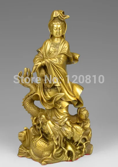 

Copper riding a dragon statue of Guanyin Bodhisattva ornaments evil security and peace T2057