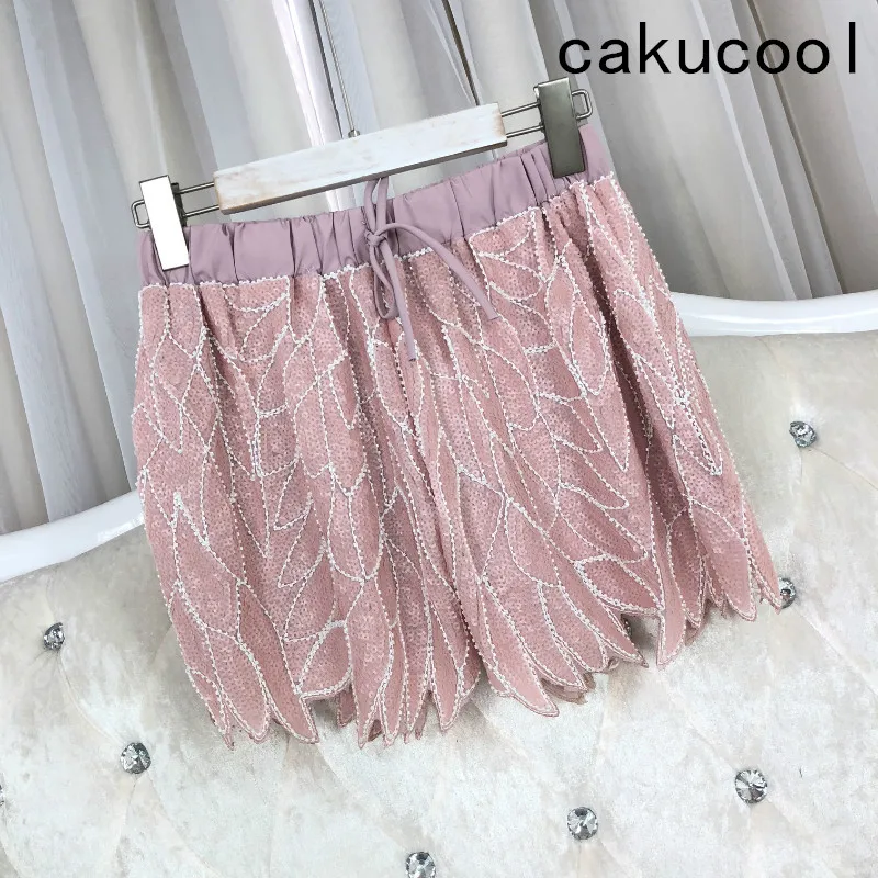 Cakucool, женские летние шифоновые шорты, расшитые бисером, широкие шорты, расшитые блестками, в Корейском стиле, свободные шорты, Капри для женщин