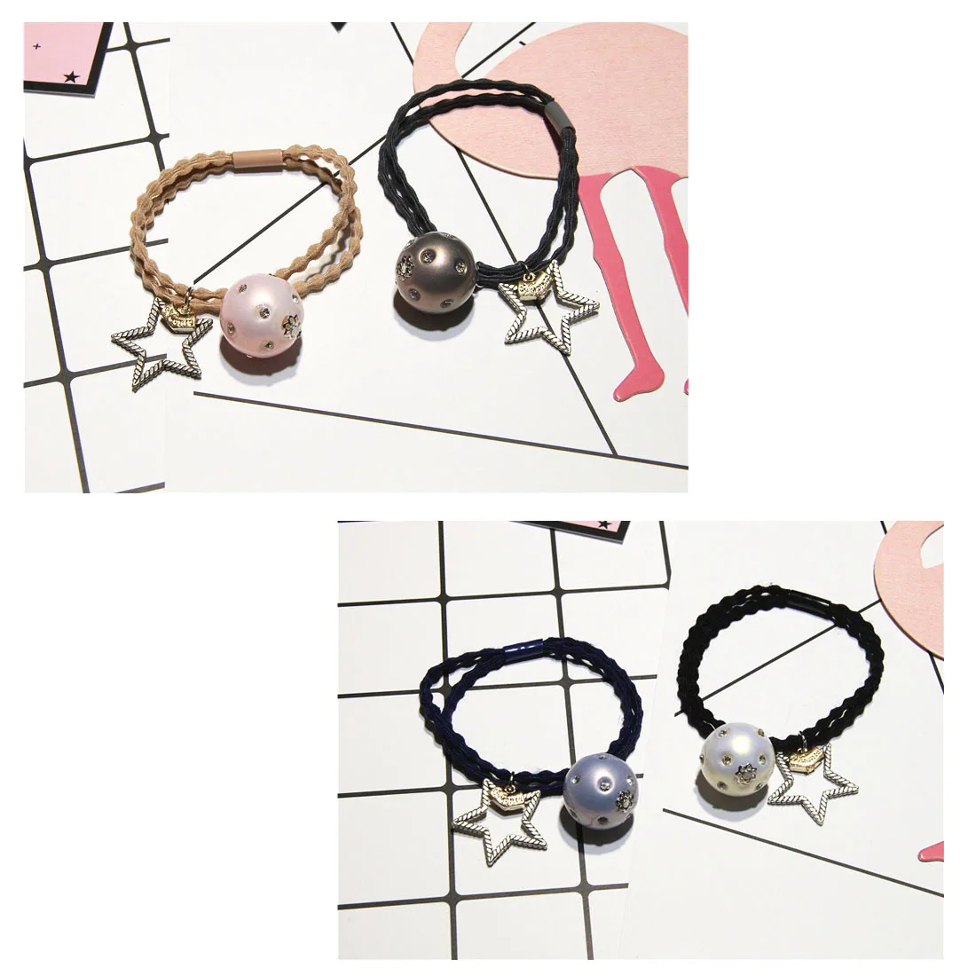 

Women Hair Accessory Headband Double Layer Rubber Band Girls Gum for Hair Female Rhineston Ball Star Elastic Hair Bands