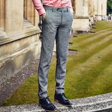 Мужские 34% шерсть теплые официальные серые брюки деловой человек Свадьба Жених супер тонкие длинные брюки ретро английский стиль Осень Зима Серый