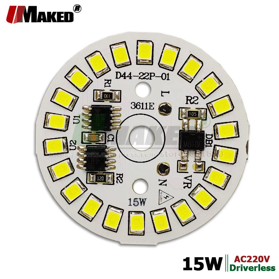 AC 220 V светодиодный PCB 15 W Dia44mm SMD2835 1350lm светодиодный модуль Алюминий лампы пластины смарт-ic Драйвер лампы панелью Dowlight источник Теплый/белый