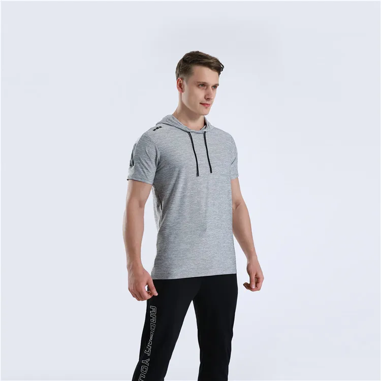 Men Running Hoodie Shirts Fitness Sweatshirt Quick-dry Jersey Gyms Clothing Short Sleeve Training Top Male Sports T Shirt