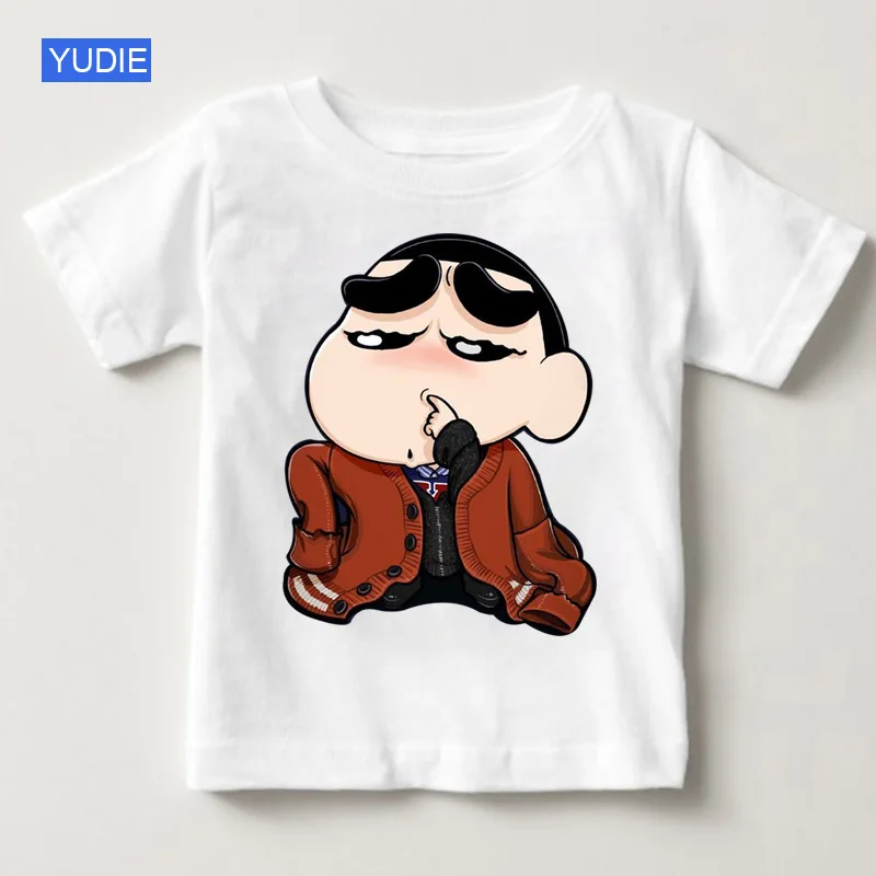 

Spoof Crayon Shin-chan Clothing Japan Anime Children's T Shirt Cartoon Girl T Shirts White Top Boy Clothes Brand Clothing YUDIE