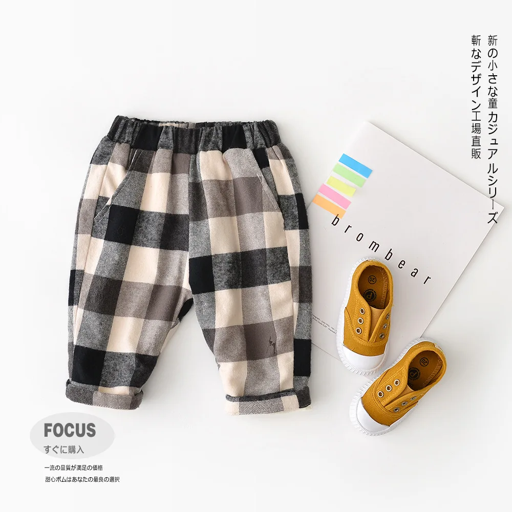 

Baby Boys and Baby Girls Autumn Winter Warm Long Pants 0-3 Years Plaid Baby Cute Velvet Pants New Design Hot Sale 2018