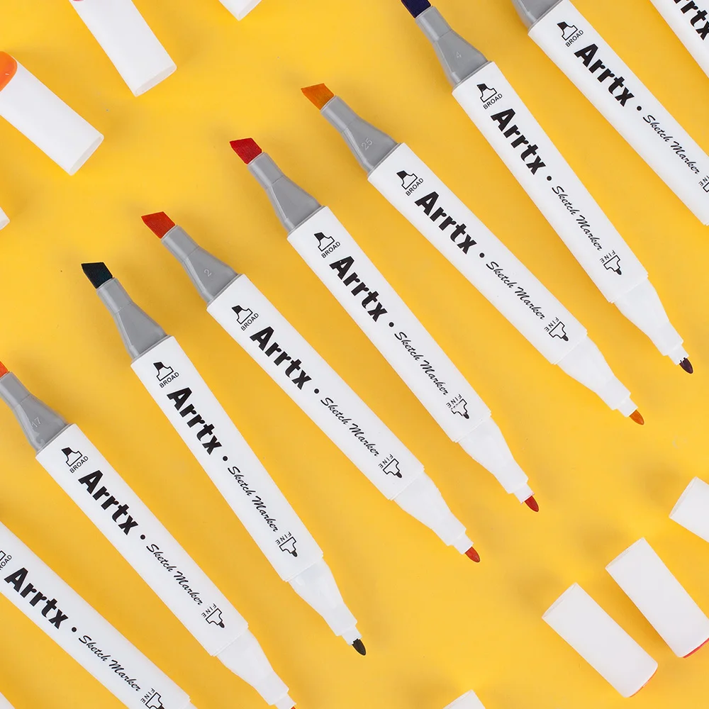 Arrtx спиртовые маркеры 80/168 цветов, двойной наконечник, эскизная ручка, набор маркеров+ сумка для переноски, товары для рукоделия