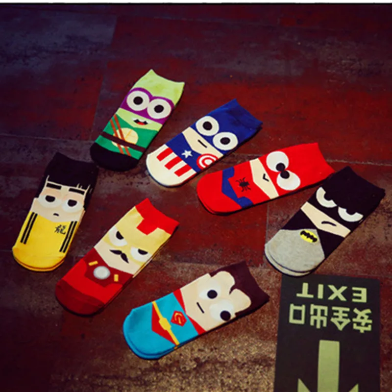 7 цветов носки до лодыжки унисекс Harajuku носки хип-хоп ниндзя Бэтмен Супермен Спайдермен Капитан Америка Мстители короткие носки новинка Sokken