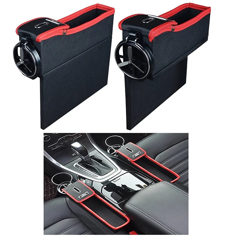 2Pcs Car Seat Crevice Storage Box Premium PU Leather Universal Cupholder Console Side Organizer Pocket Coin Side Pocket(Brown)