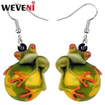 

WEVENI Acrylic Novelty Frog Earth Earrings Drop Dangle Big Long Cute Animal Jewelry For Women Girls Teens Gift Charms Brincos
