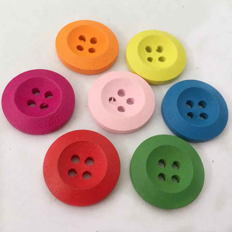 

50pcs/bag Mixed Colors Wood Buttons 4 Holes Painting Wooden Buttons For Arts Crafts Decorations Collections & Sewings 2 Sizes