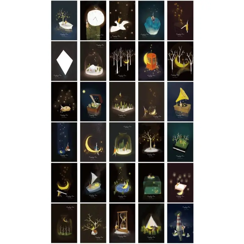 

30pcs Vintage Luminous Postcard Glow In The Dark Moon Light Greeting Post Card Novelty Xmas Greeting Cards Gift