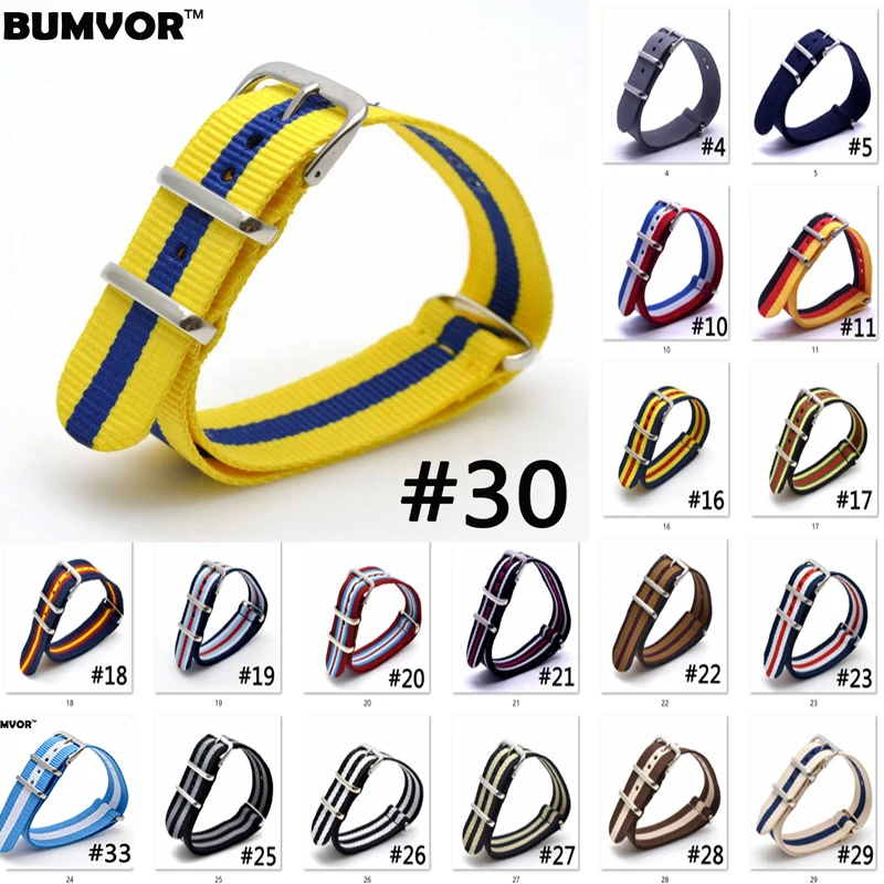 

Nylon16/18/20/22/24mm Colorful Striped Nato Strap for Army Sport Watch Nylon Watchband Strap On For Hours For James Bond Watch